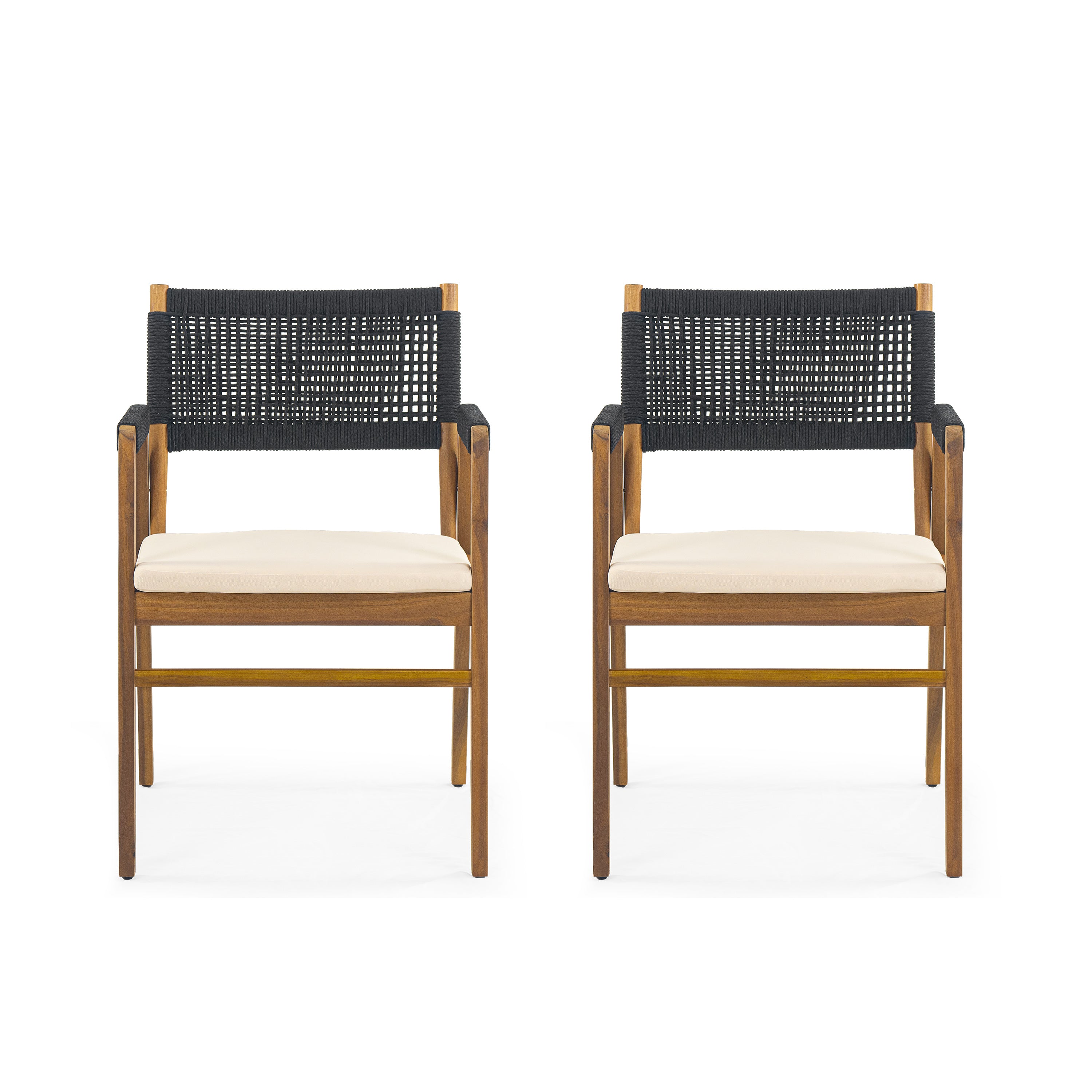 Outdoor Acacia Wood Dining Armchair with Cushion