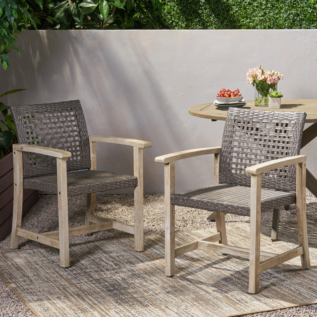 Hampton Wood and Wicker Dining Chair Set of 2