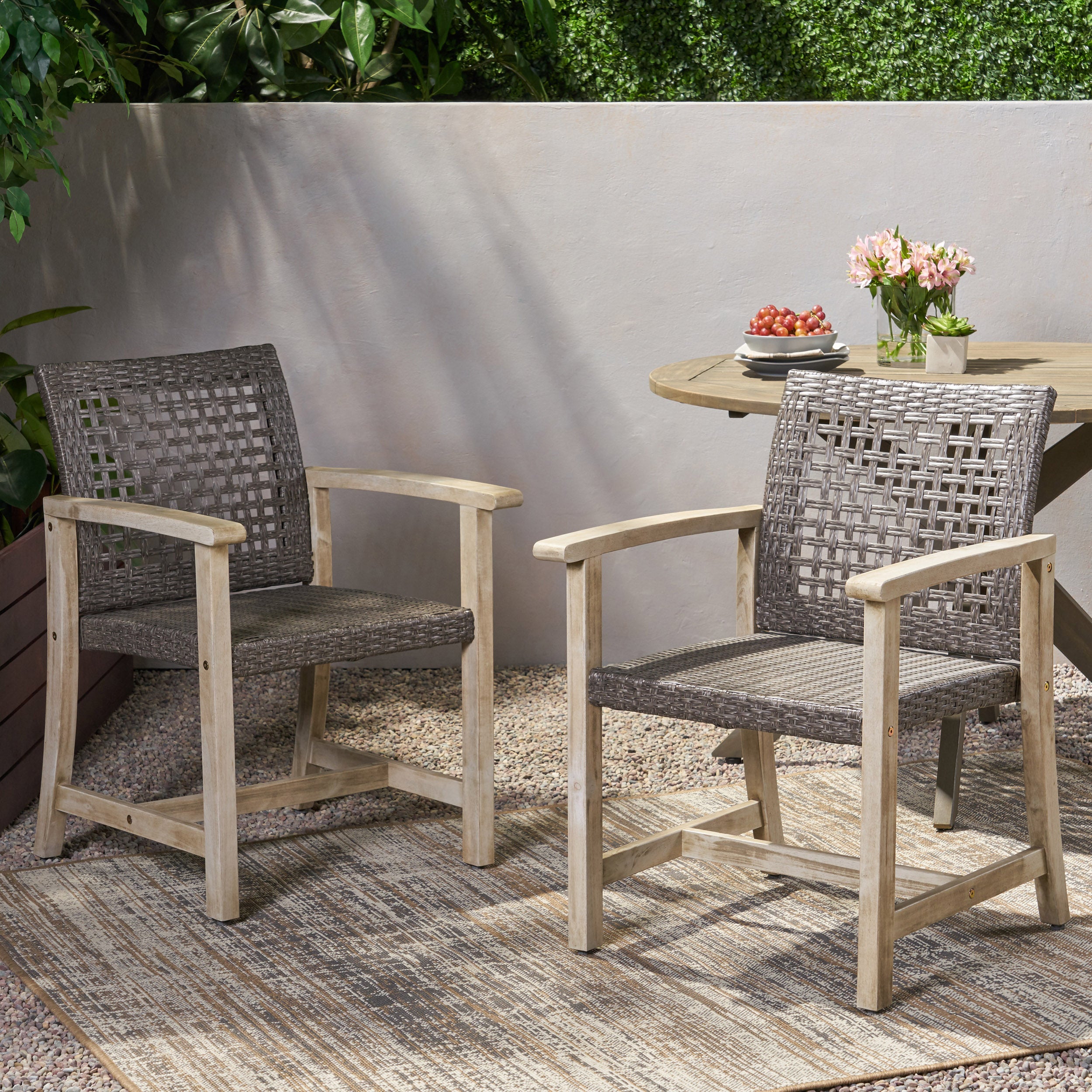 Hampton Wood and Wicker Dining Chair Set of 2