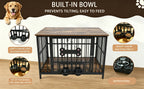 Vintage Wood Grain Dog Cage with 360 Degree Rotating Bowl