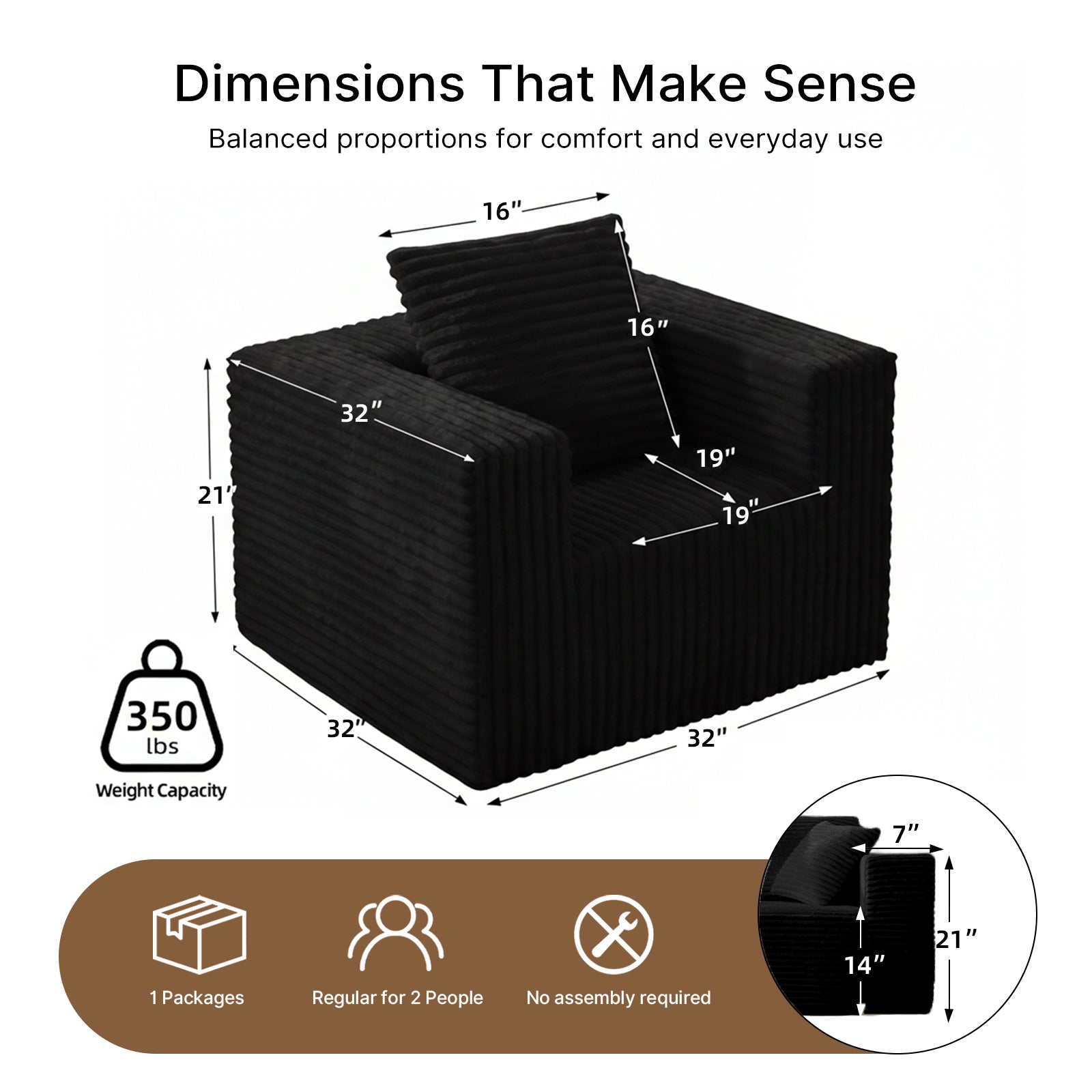 Small Boneless Sofa Chair, No Assembly Couch in a Box