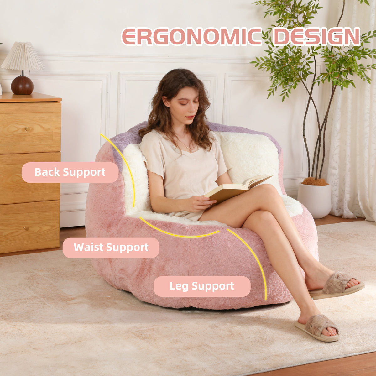 Oversized Bean Bag Chairs in Multicolor Faux Fur