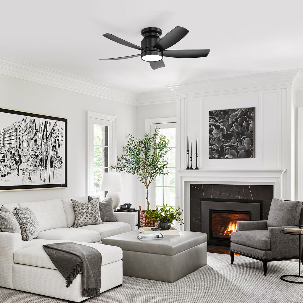 42 Inch Flush Mount Ceiling Fan with LED Light 22W and Remote Control