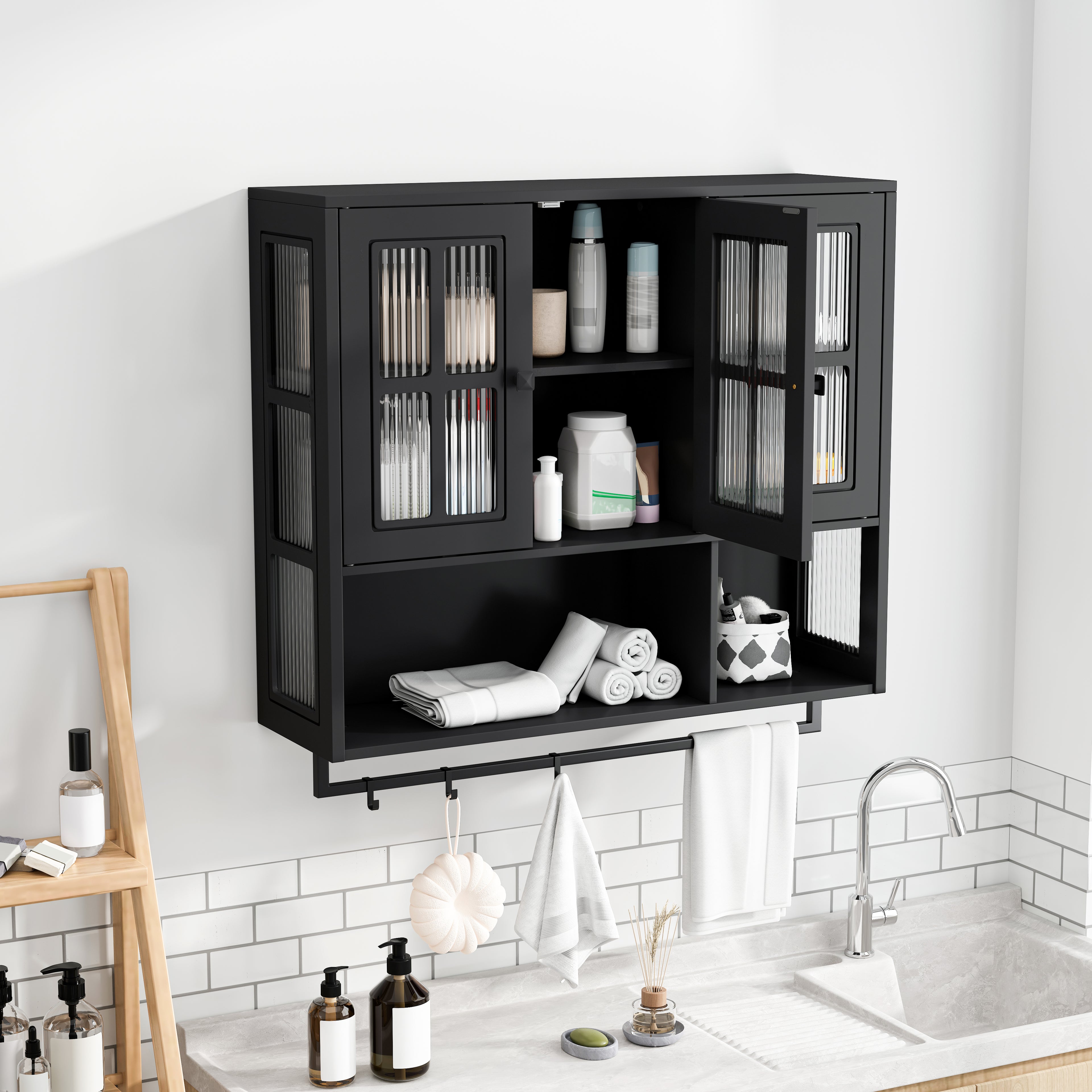 Bathroom Wall Cabinet with Open and Hidden Storage