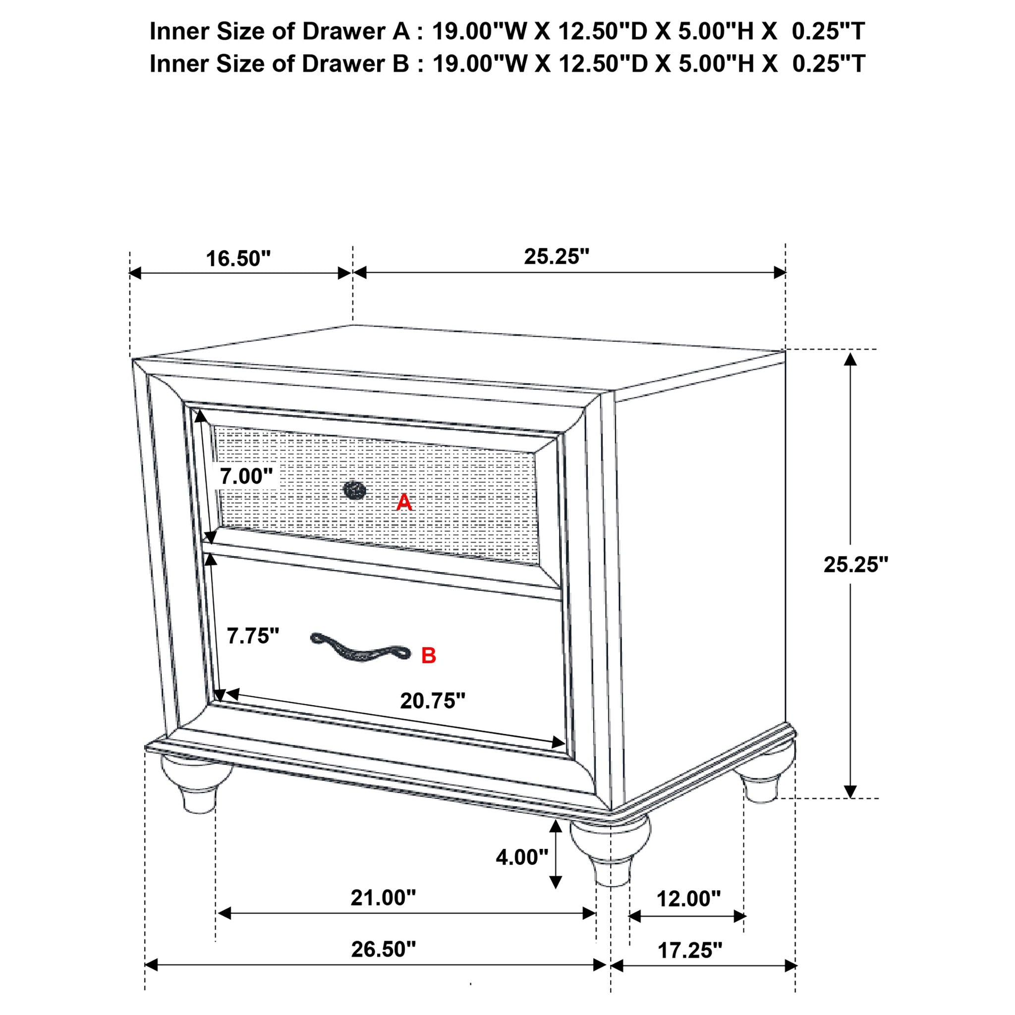 Barzini - 2 Drawer Nightstand Storage - White