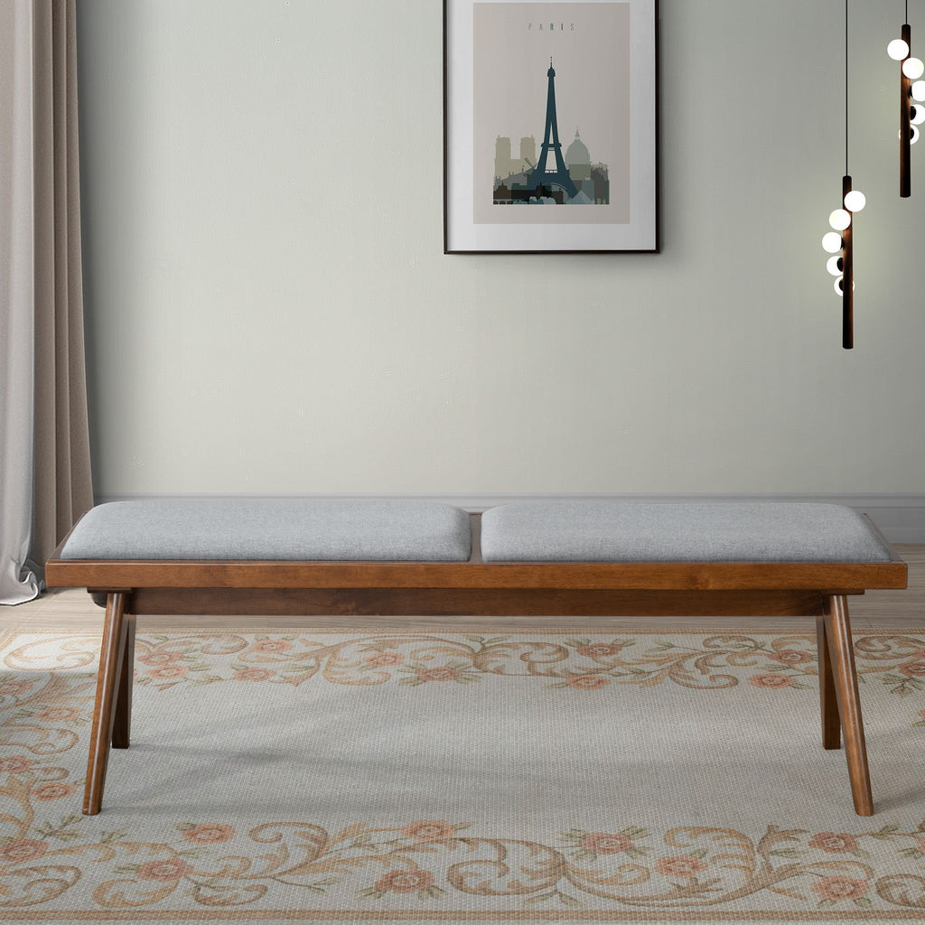 Keira Solid Wood Bench with Grey Fabric