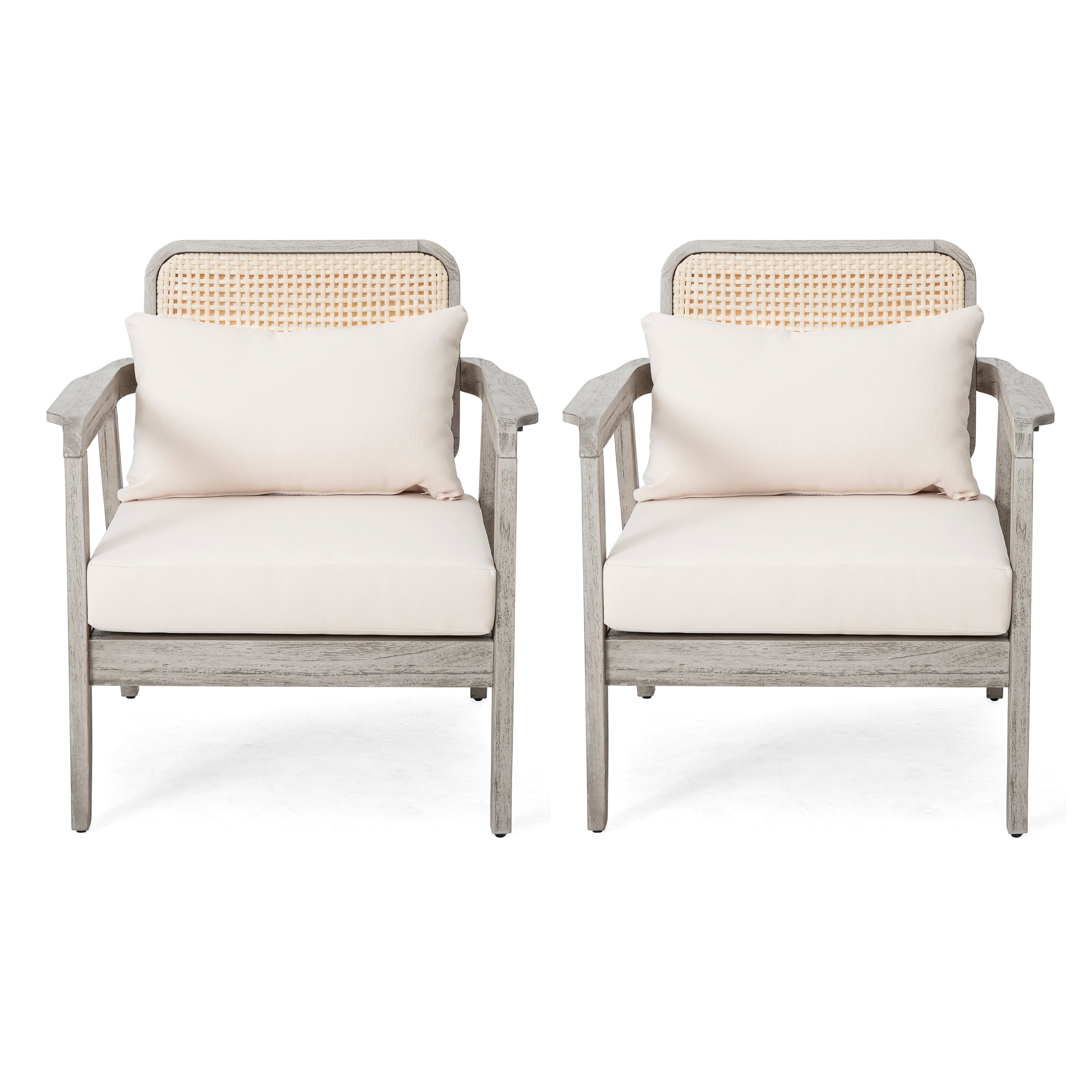 (Set of 2) Outdoor Acacia Wood Patio Club Chairs with Cushions