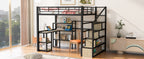 Full Size Metal Loft Bed with Staircase, Built-in Desk and Shelves