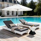 White Acacia Solid Wood Outdoor Chaise Lounge with Dark Cushion