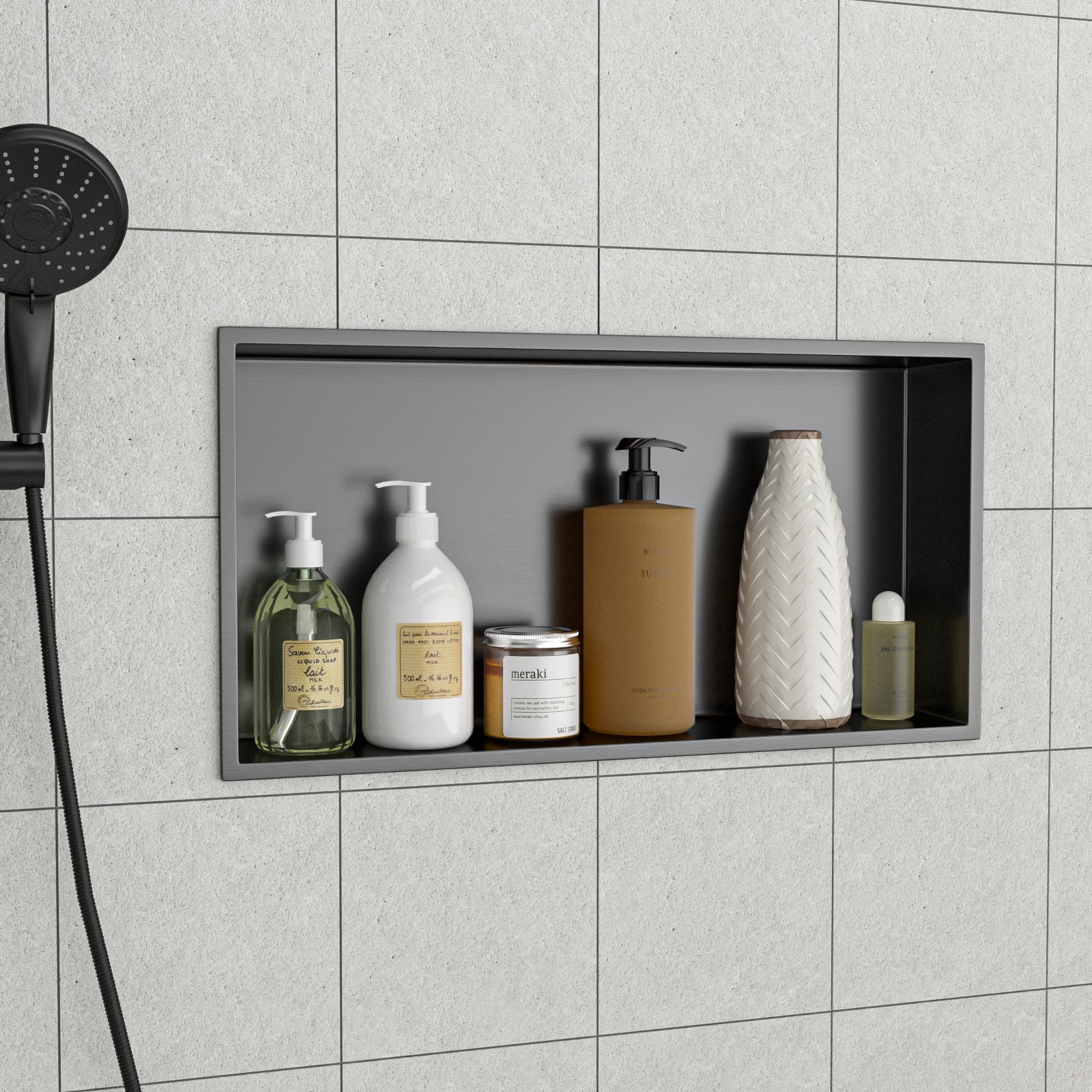 25" x 13" Stainless Steel Shower Niche, Gunmetal