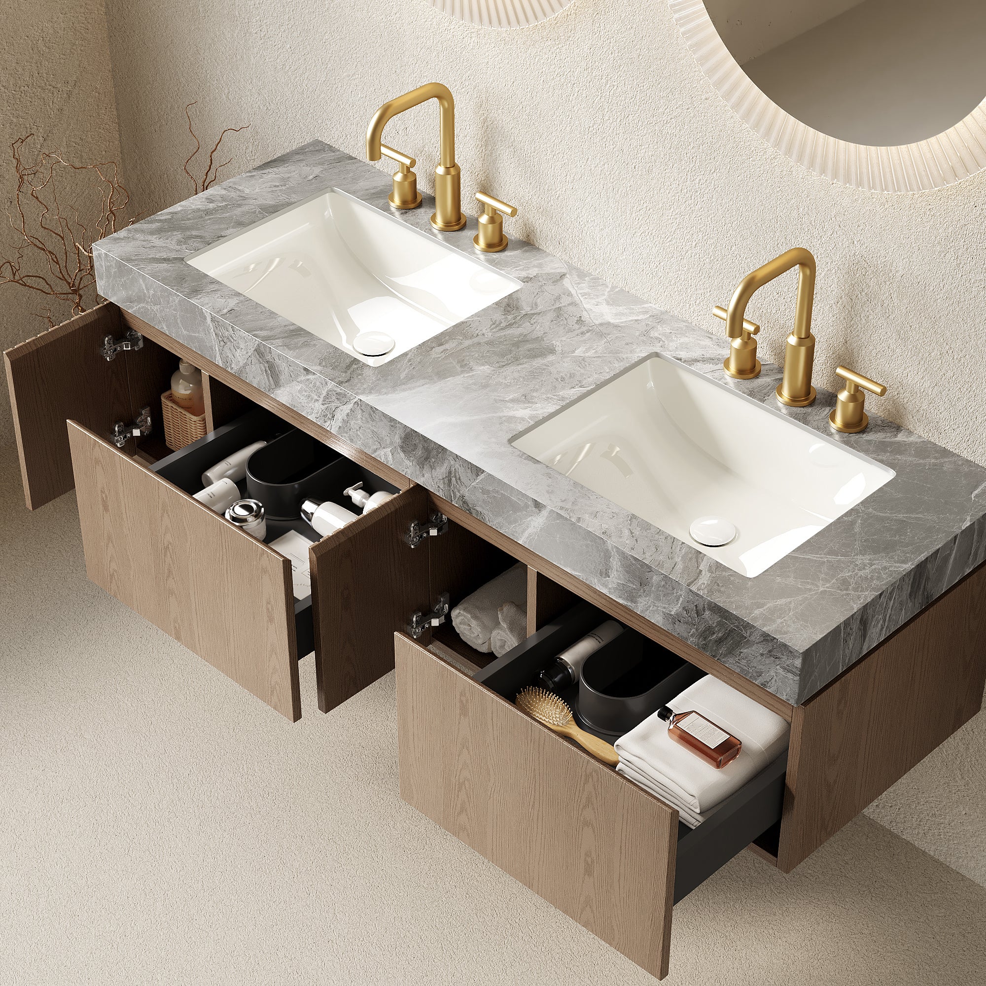 MURI 60" Bathroom Vanity & Sink, Floating Storage Cabinet