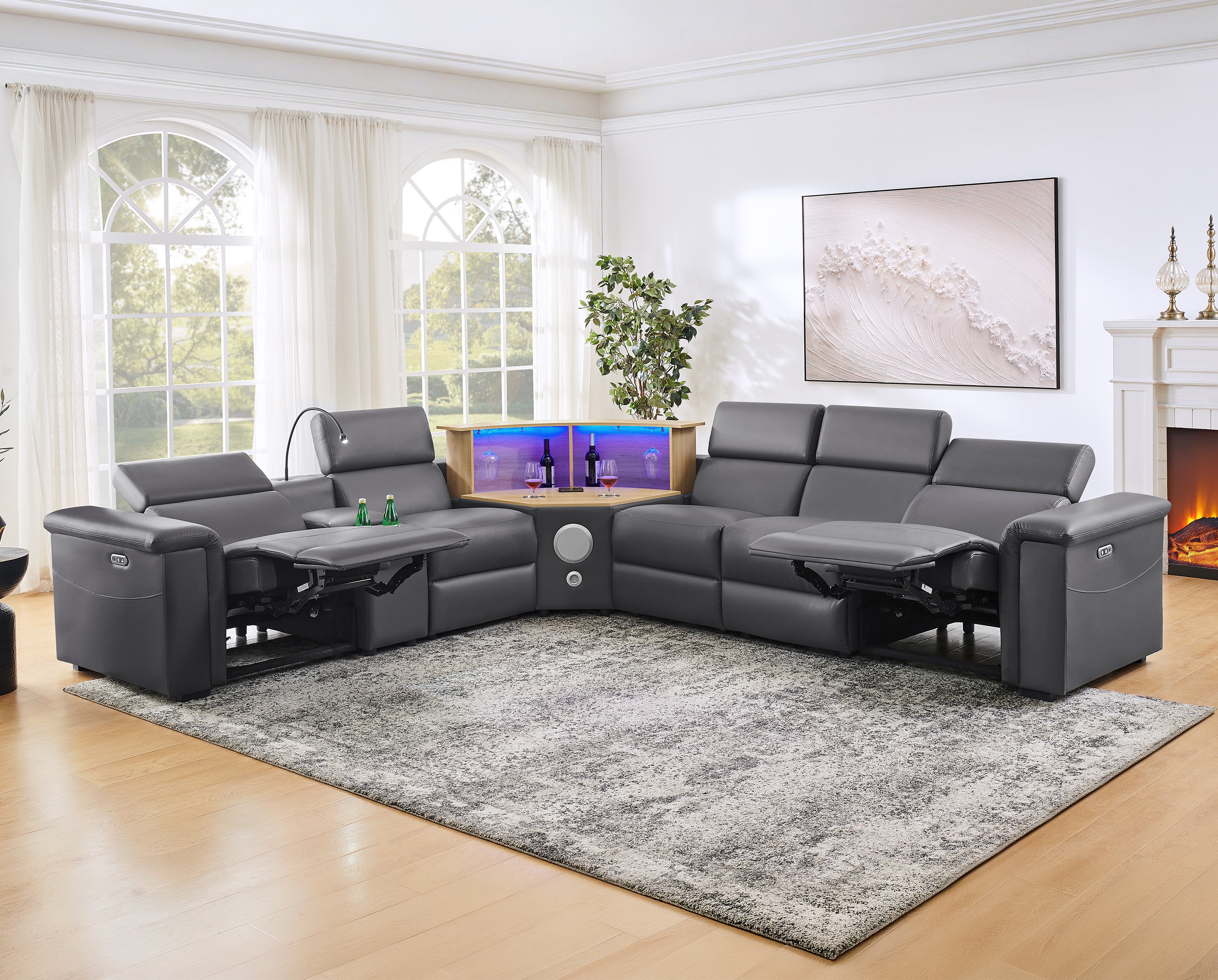5-Seater Air Leather L-Shaped Powered Recliner Sofa Set