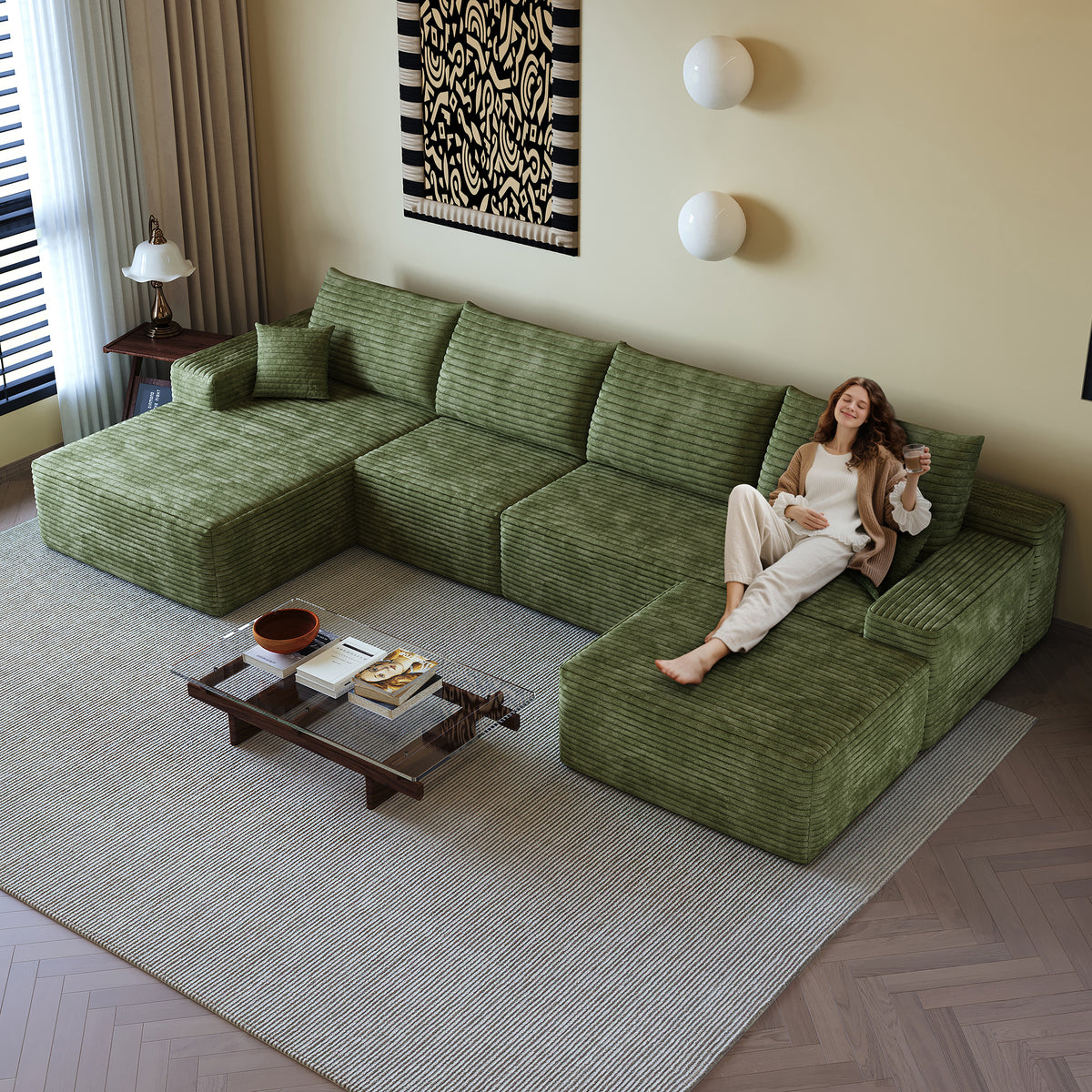 135" Cloud Sectional Sofa with 1 Ottoman