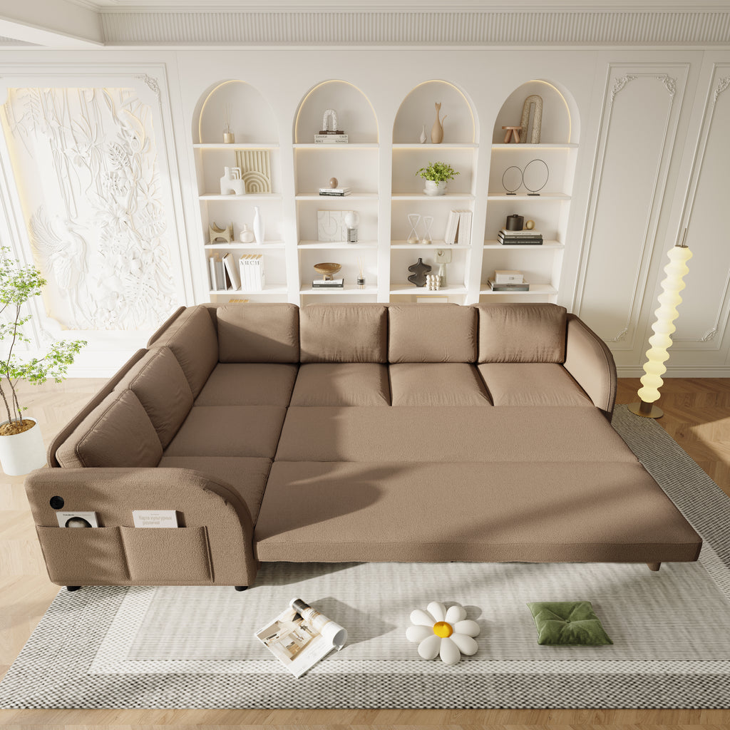 115.2" L-Shaped Pull-Out Bed Sleeper Sofa - Brown