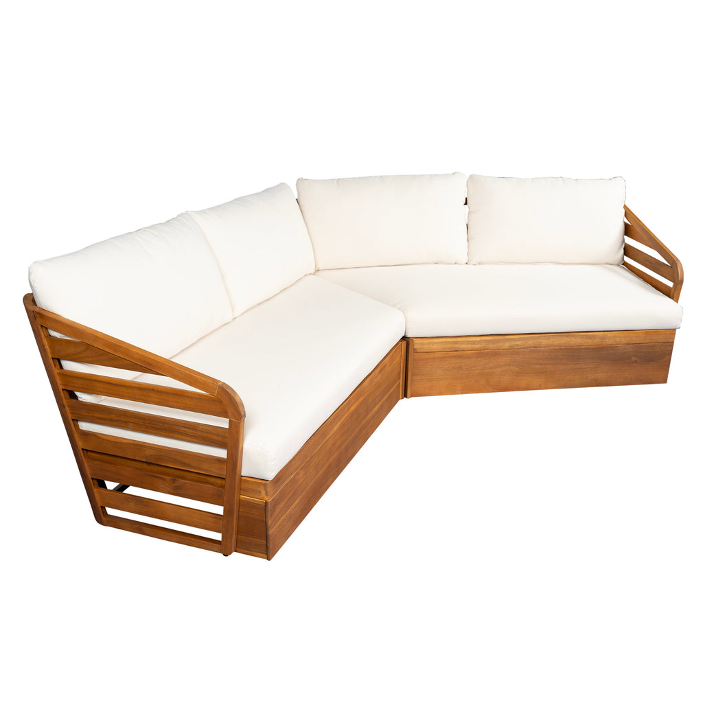 Royal Acacia Patio V Sofa Sectional Set, Beige