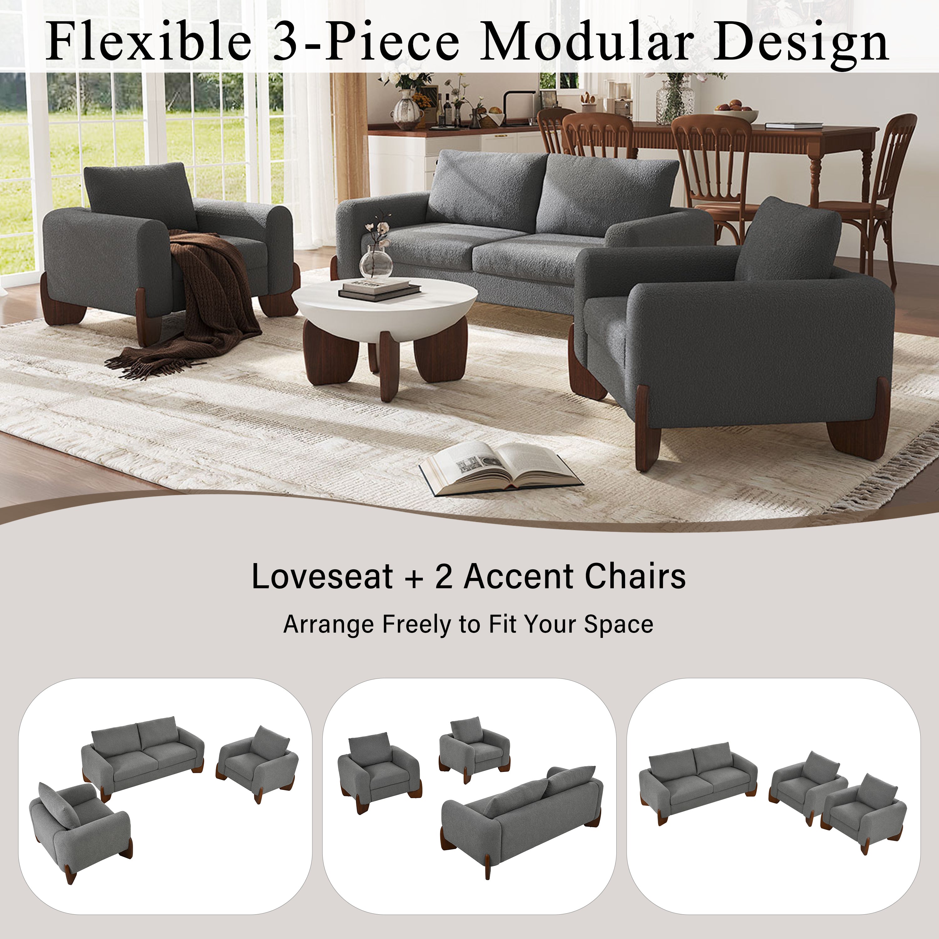 U_Style Modern 3-Piece Living Room Sofa Set