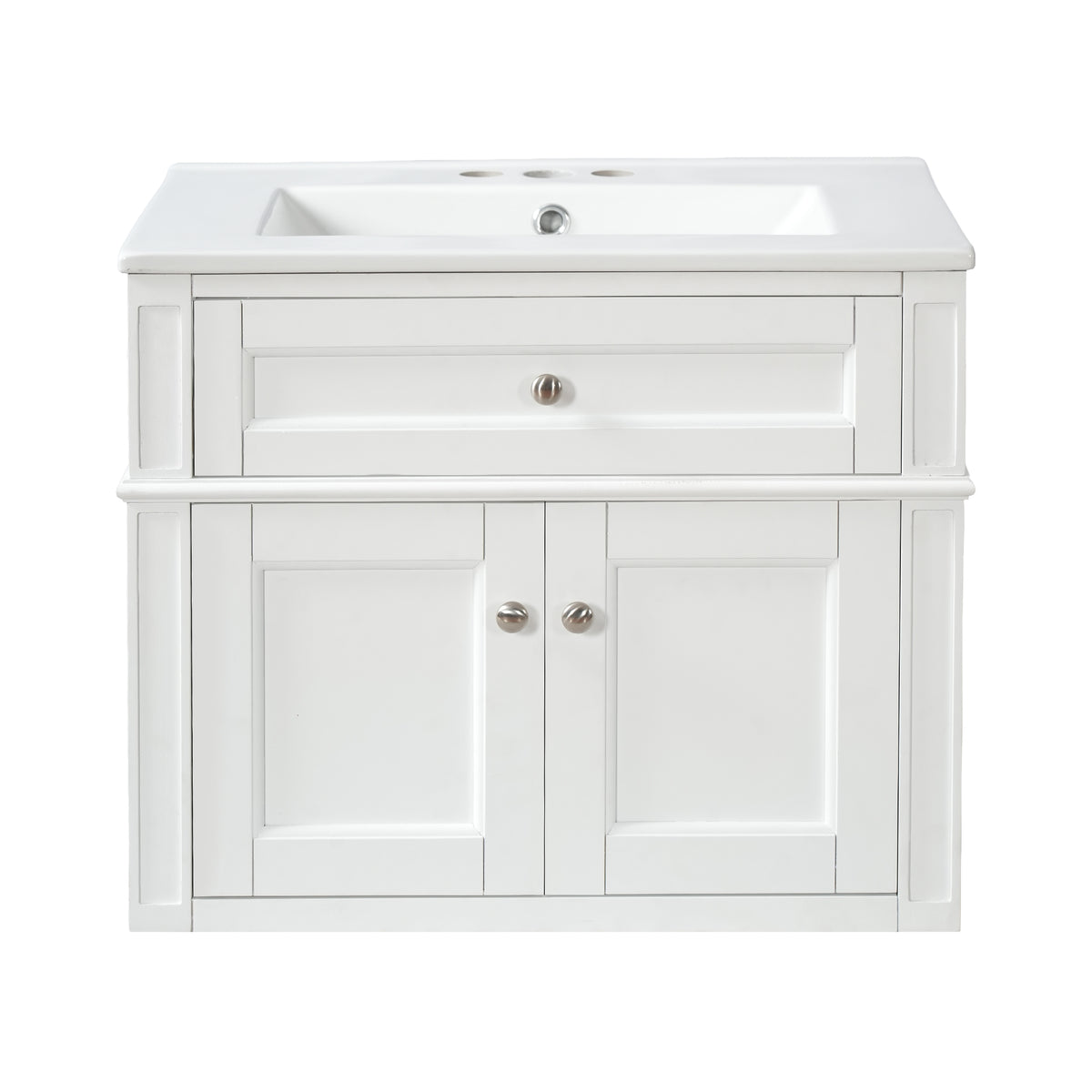 24-Inch Wall-Mounted Bathroom Vanity with Ceramic Sink and Soft-Close Doors, White