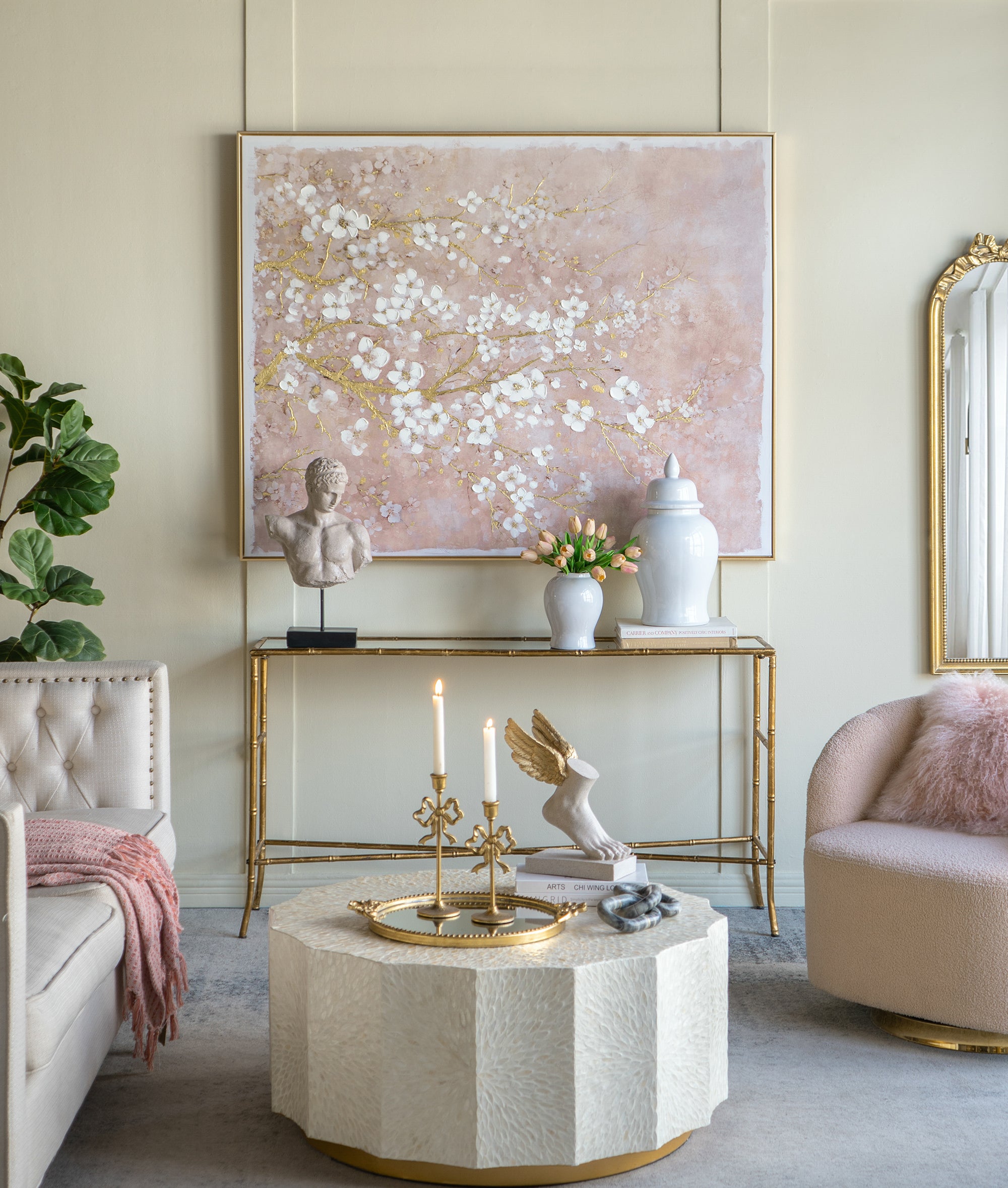 59.1x47.2" Hand-Painted Cherry Blossom Canvas Art