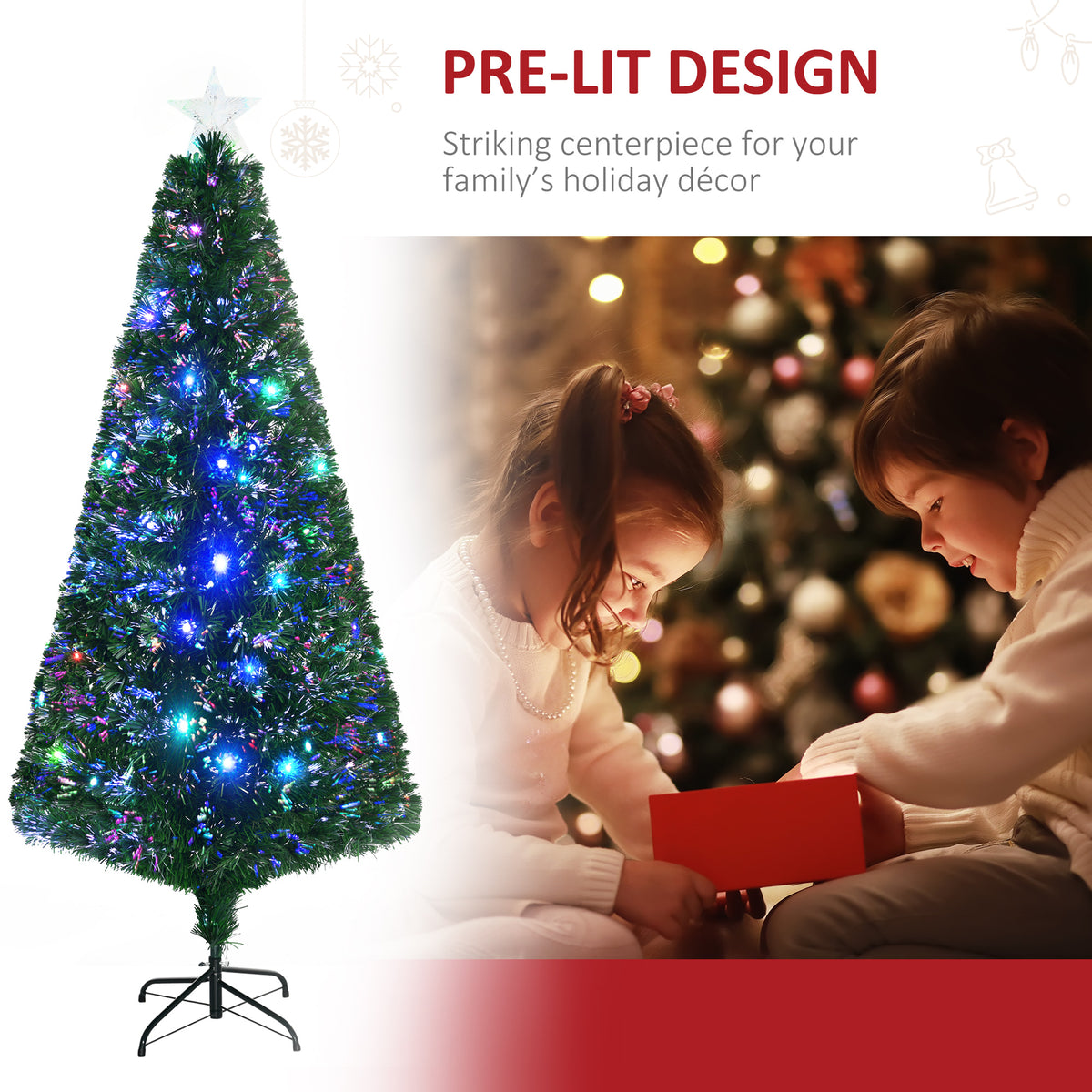 Christmas Tree Fir Pre-Lit Artificial, 6-Foot Tall, Multicolor LED, Green