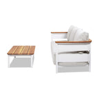 Rhodes 2pc Teak & Aluminum Outdoor Sofa and Coffee Table Set