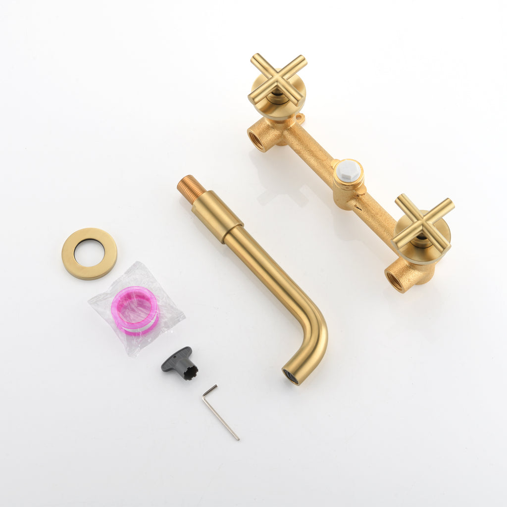 Wall Mounted Dual Handle Bathroom Sink Faucet with Pop-Up Drain