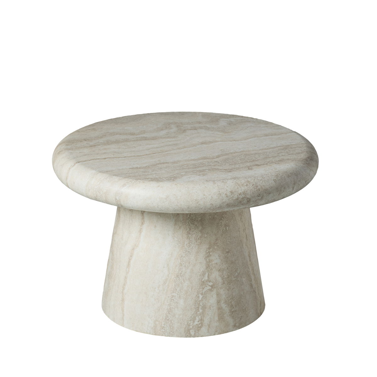 Round Fiberglass Travertine Print Coffee Table, 21.65-Inch, Low Profile