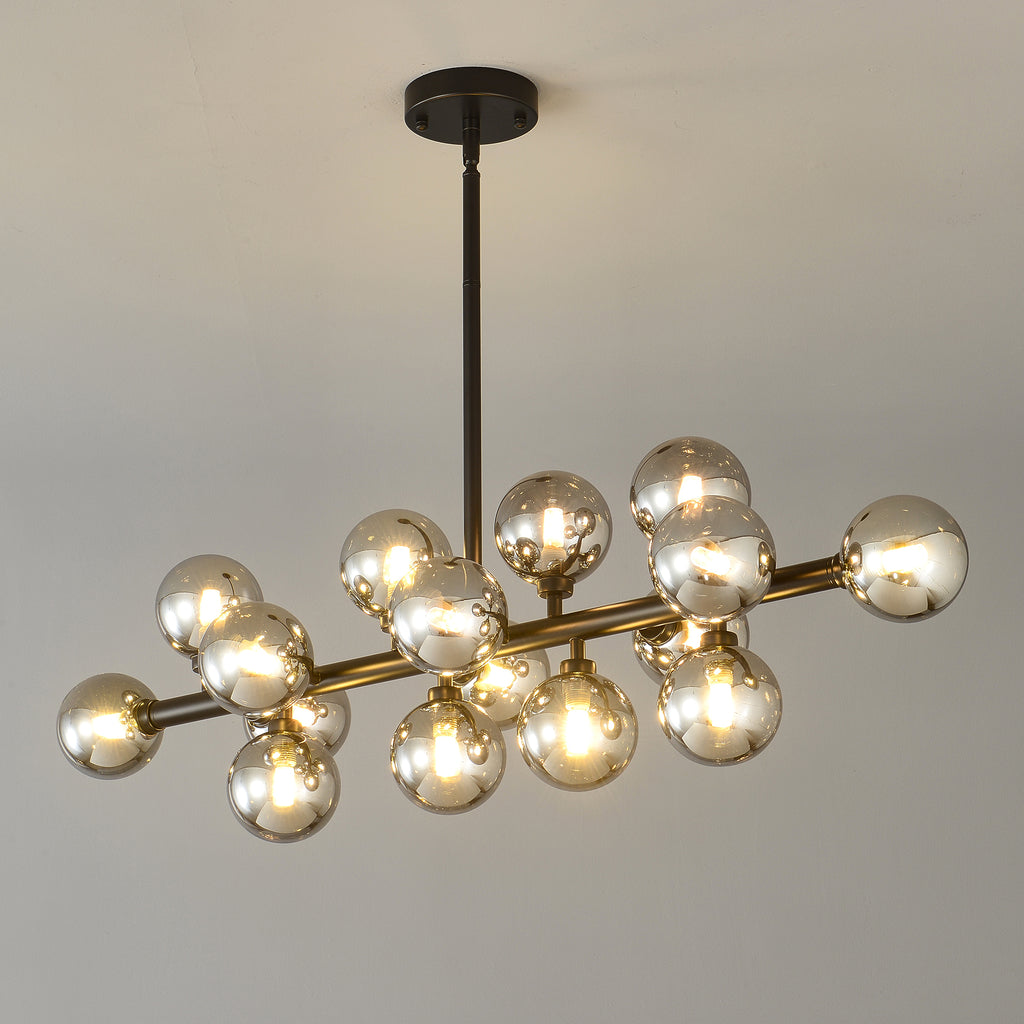 Pendant Lamp with Smoke Grey Glass Shade, 16-Light, Matte Black