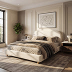 Queen Size Upholstered Bed With Boucle Fabric