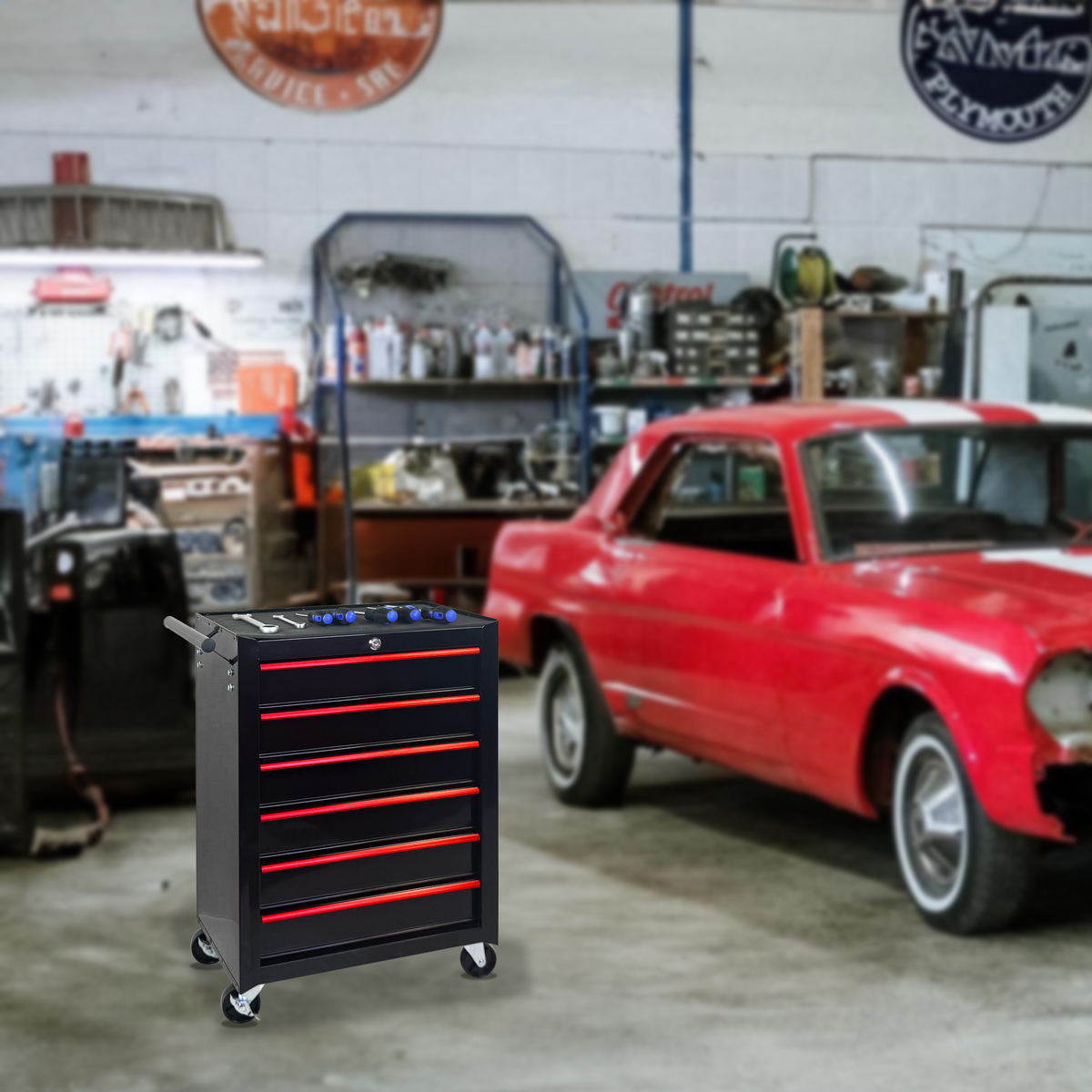 Rolling Metal Tool Chest with 6 Drawers
