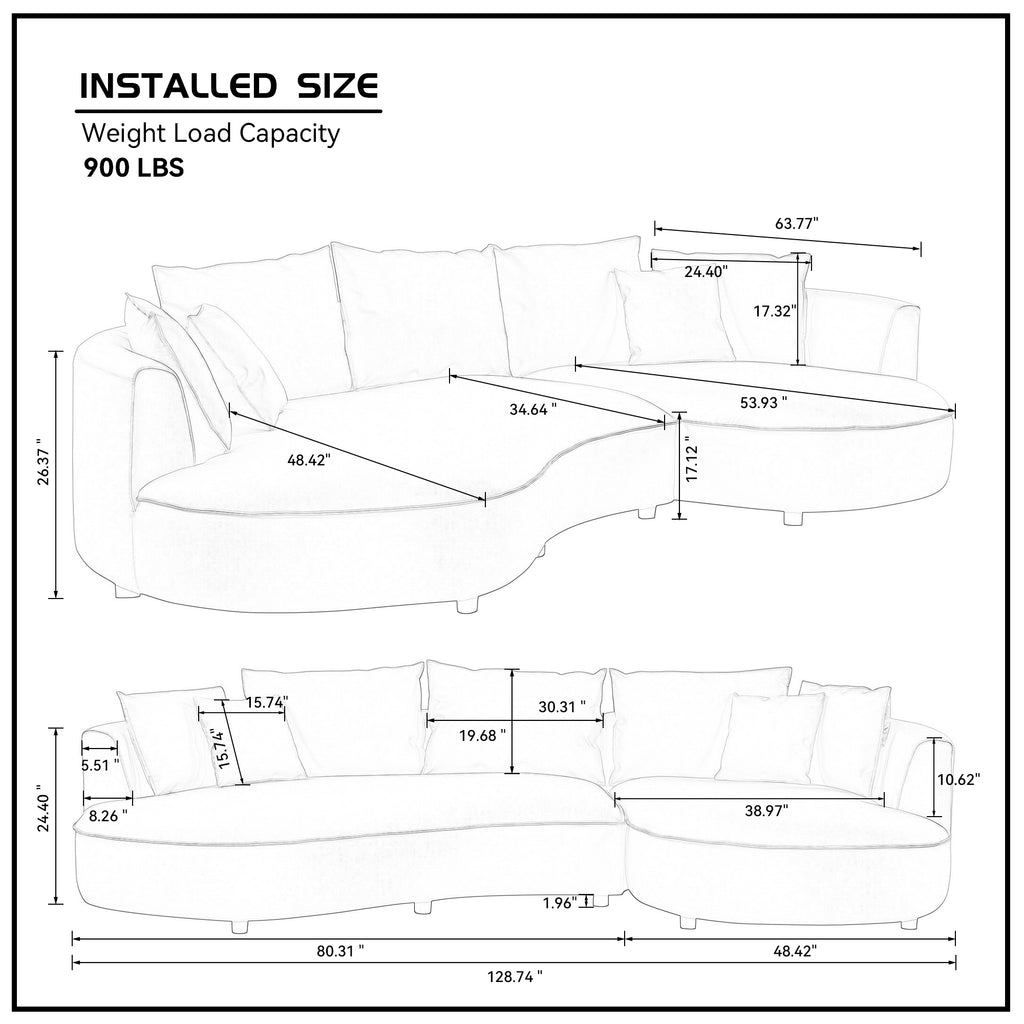128.74 Inch Modern Sectional Curved Sofa