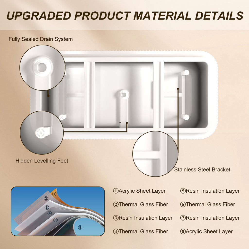 59" Rectangle Linear Acrylic Freestanding Bathtub