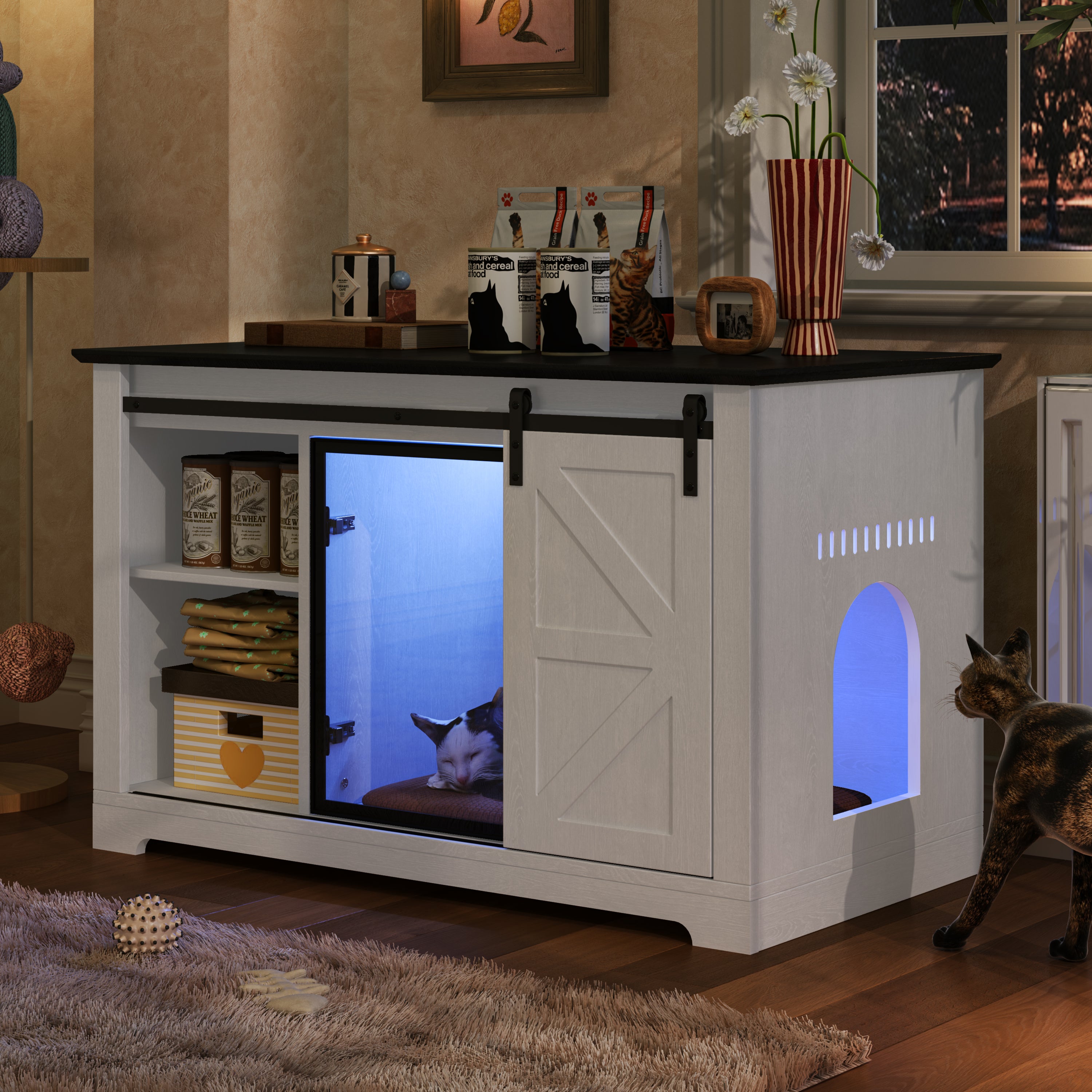 46" Farmhouse Cat Litter Box Enclosure with Sliding Barn Door