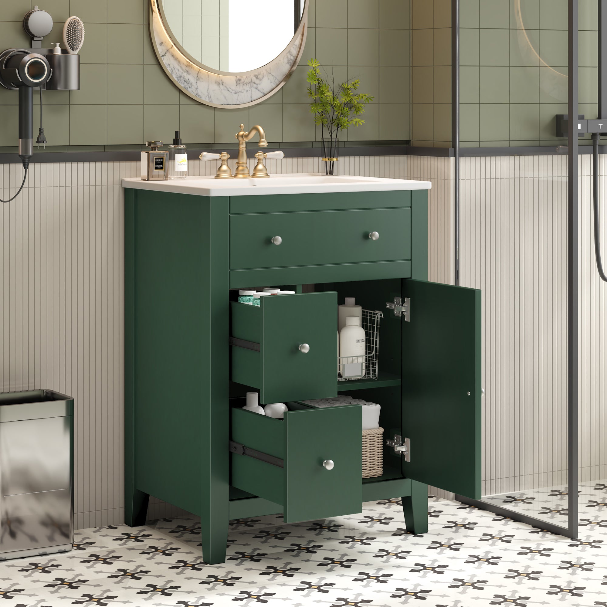 24" Modern Bathroom Vanity with Ceramic Basin