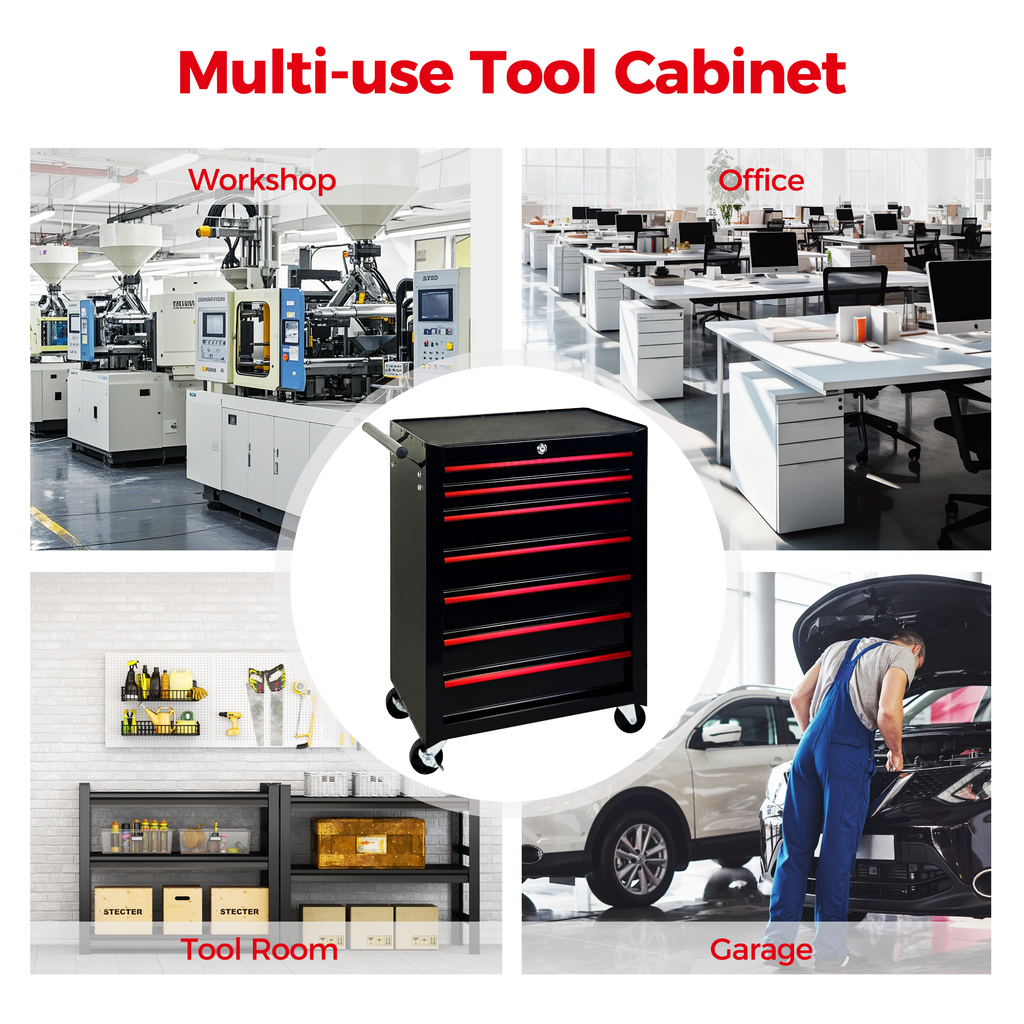 Rolling Metal Tool Chest with 7 Drawers - Black