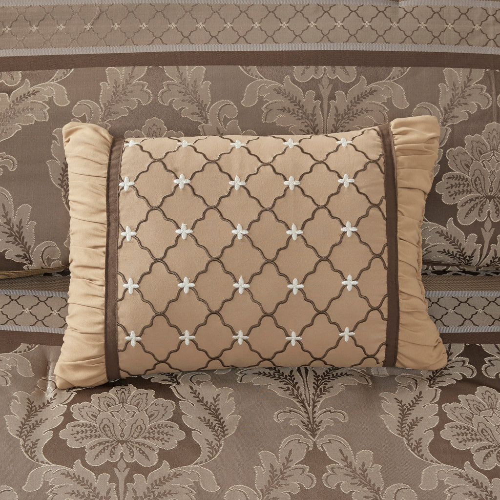 7 Piece Jacquard Comforter Set Brown/Gold King