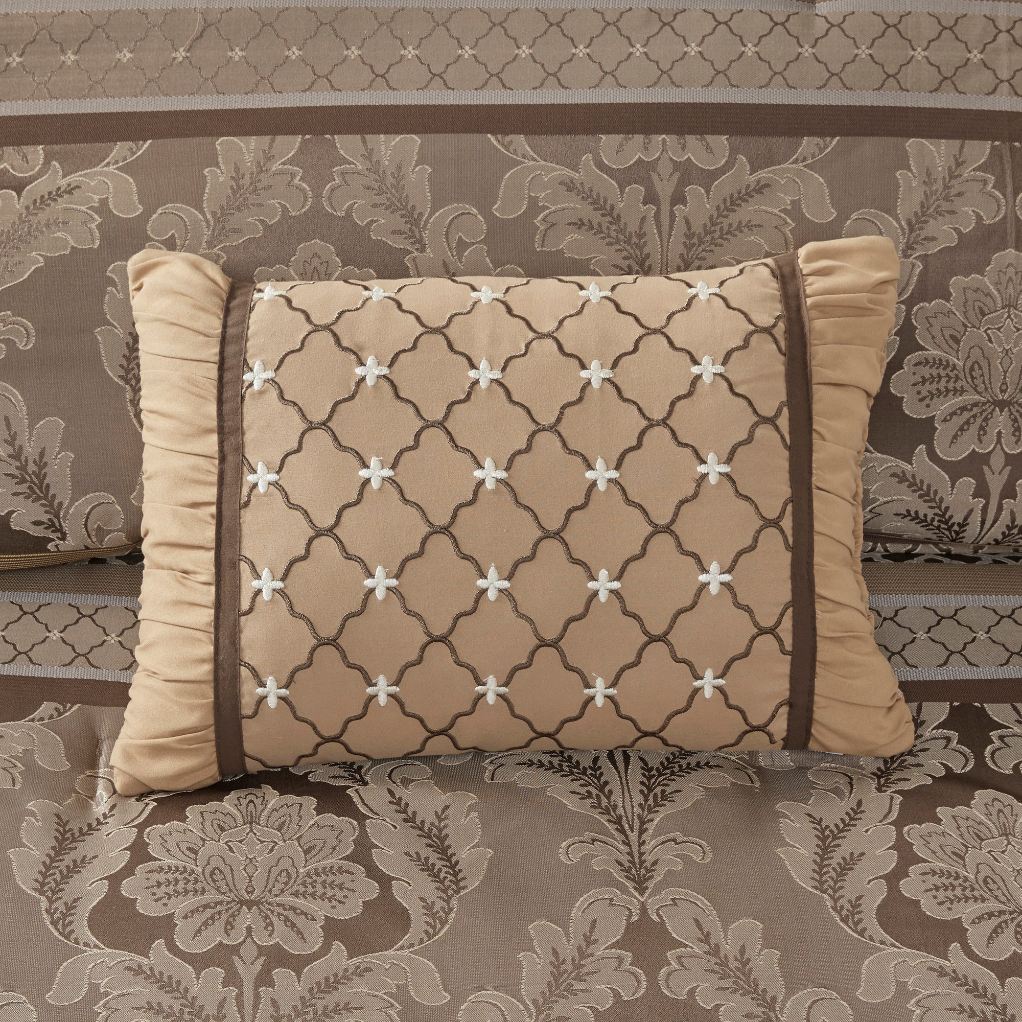 7 Piece Jacquard Comforter Set Brown/Gold King