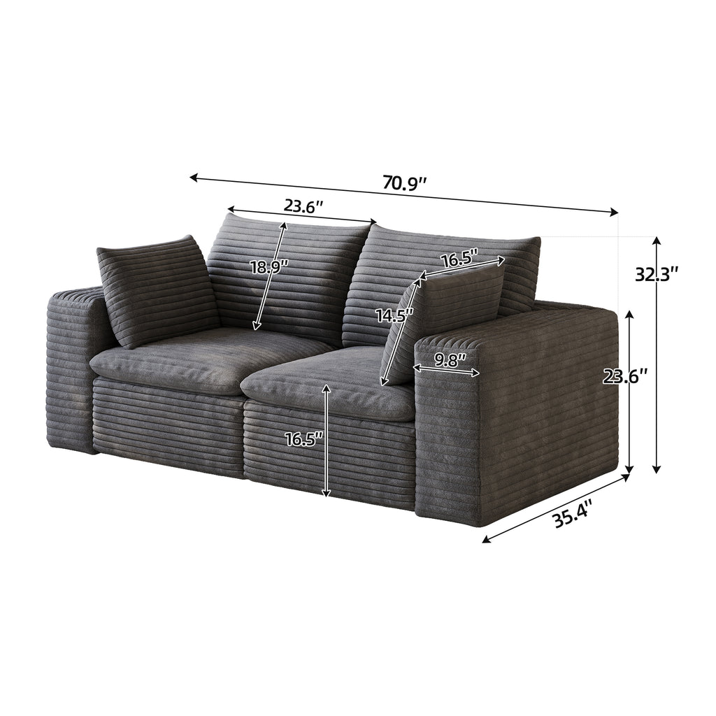 71" Cloud Sofa - Corduroy Fabric, Deep Seat Couch