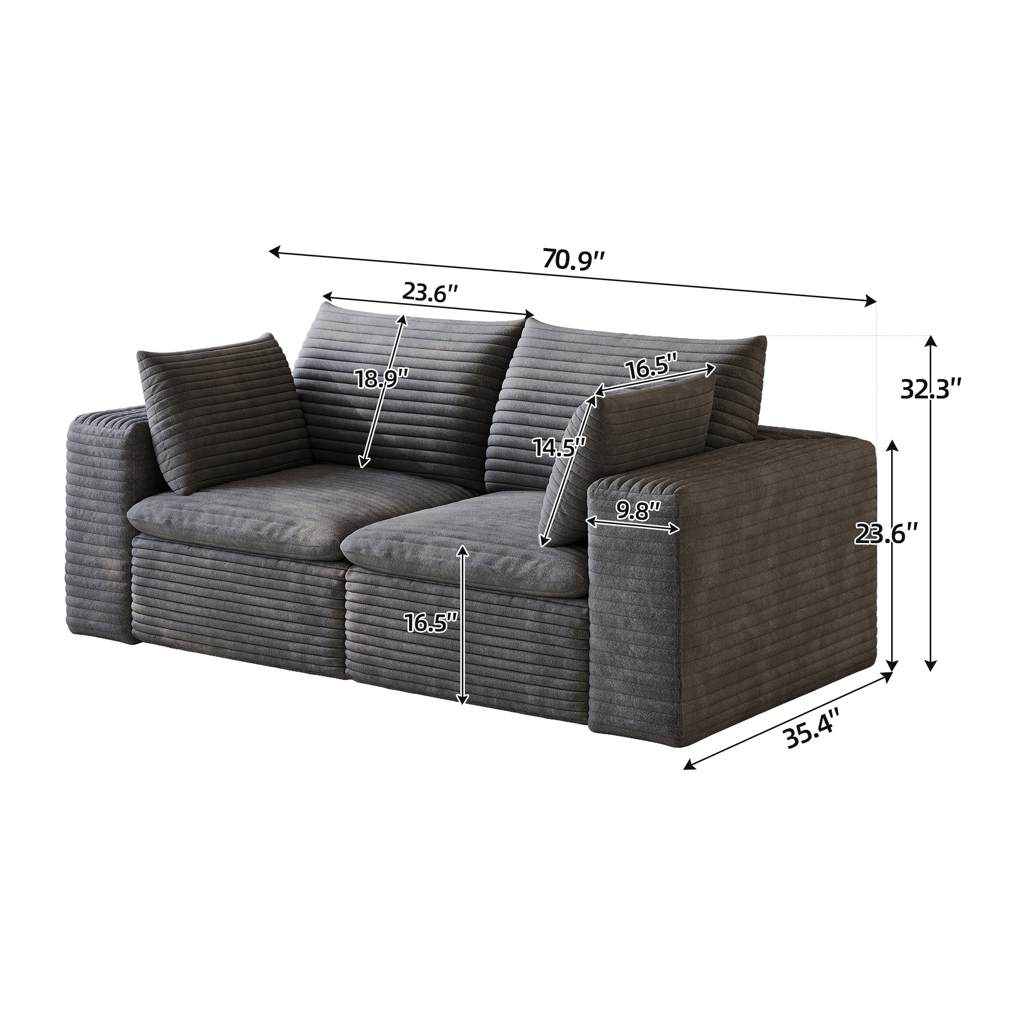 71" Cloud Sofa - Corduroy Fabric, Deep Seat Couch