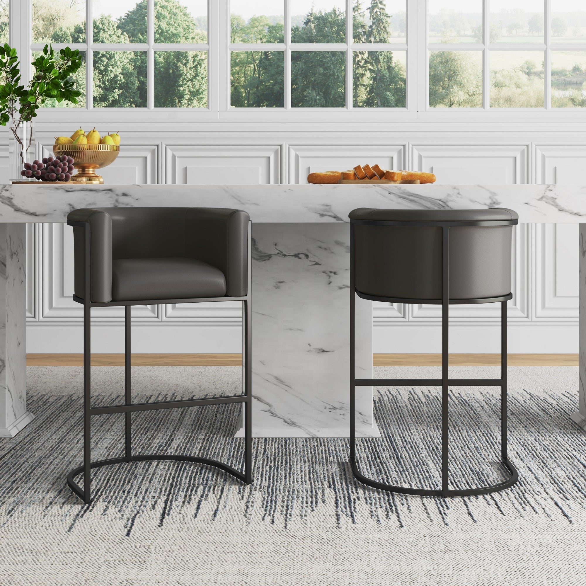 Cosmopolitan Metal Upholstered Barstool in Graphite