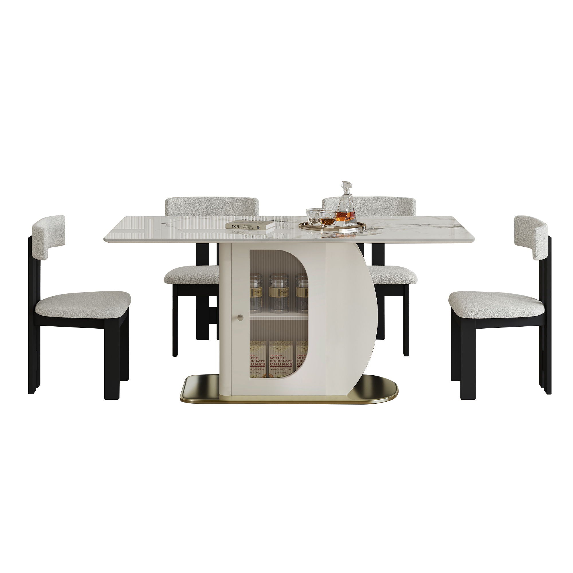 Modern Dining Table Set With Storage and Chairs