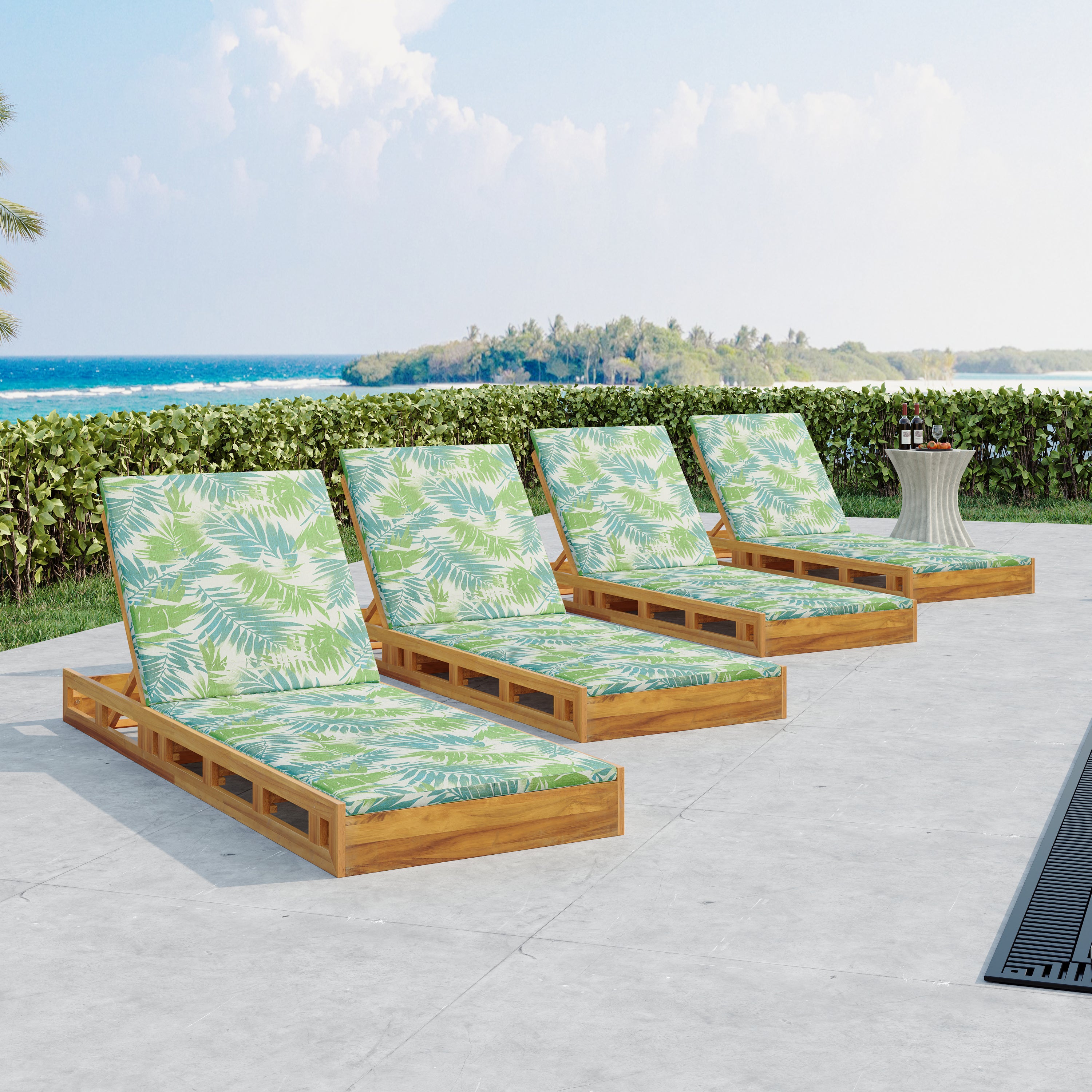 Lounge Chaise Set, Acacia Wood with Water-Resistant Lounge Cushions