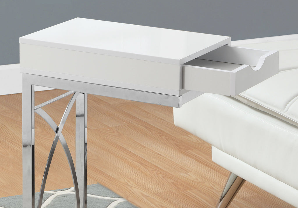 C-Shaped Accent Table with Storage Drawer