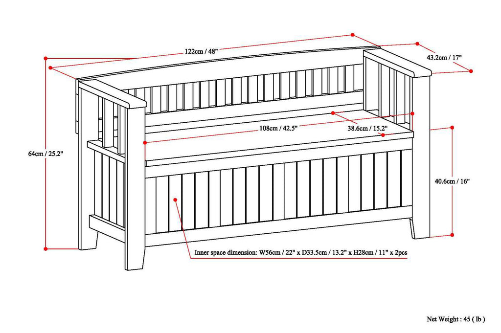 Acadian 48 Inch Wide Solid Wood Entryway Storage Bench
