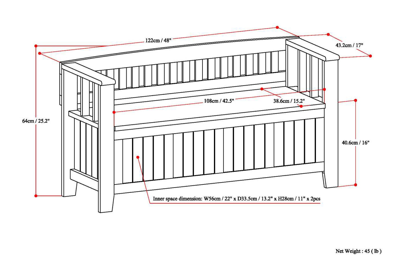 Acadian 48 Inch Wide Solid Wood Entryway Storage Bench