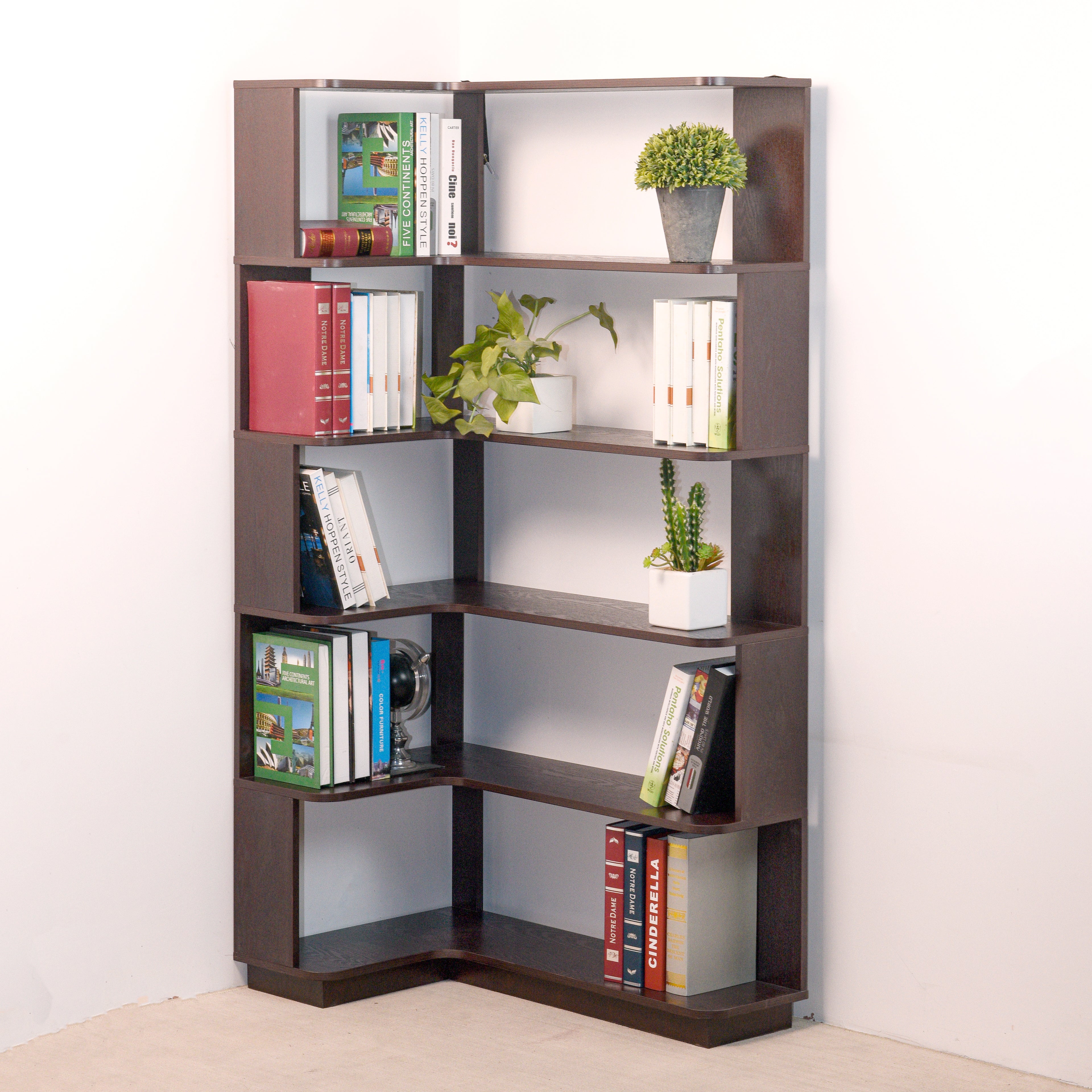 Extended Size Freestanding L-Shaped Corner Bookshelf