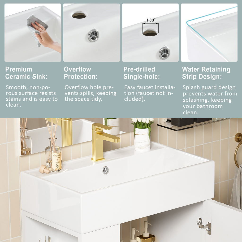 21.6" White Left Side Storage Bathroom Vanity