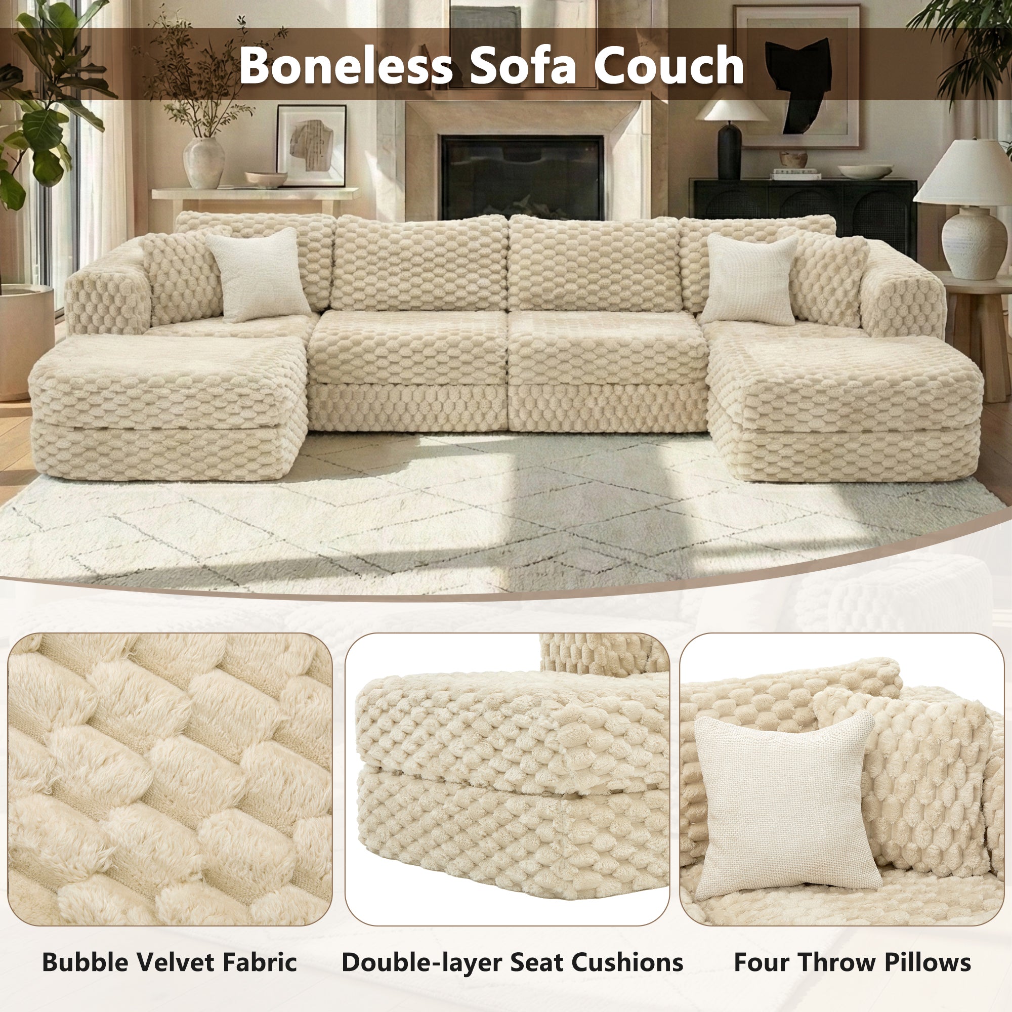 Modular Sectional Sofa 135.4" - Boneless Couch with Ottomans