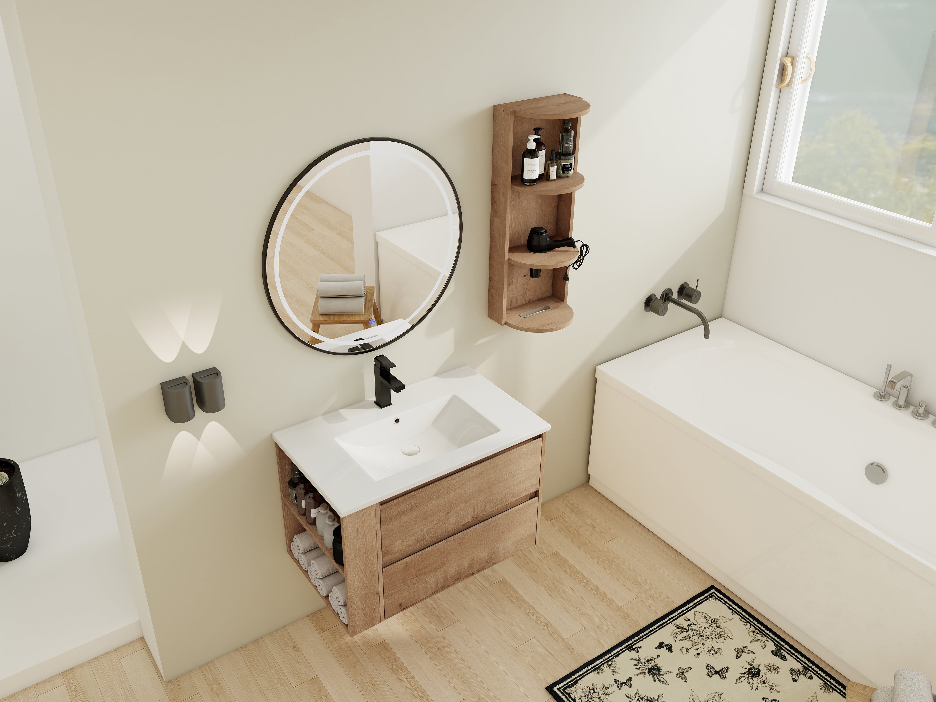 30" Wall-Mounted Bathroom Vanity With Sink and Storage Rack