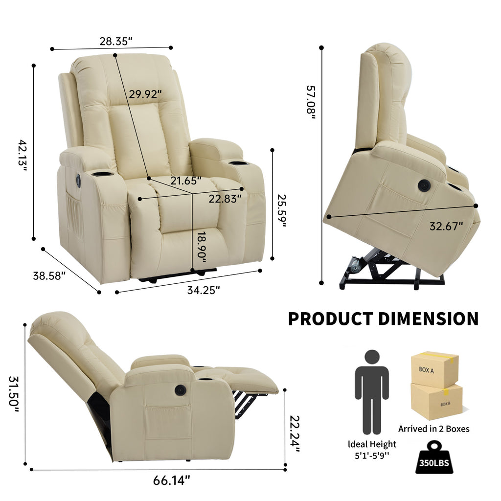 Beige PU Power Lift Recliner Chair for Elderly