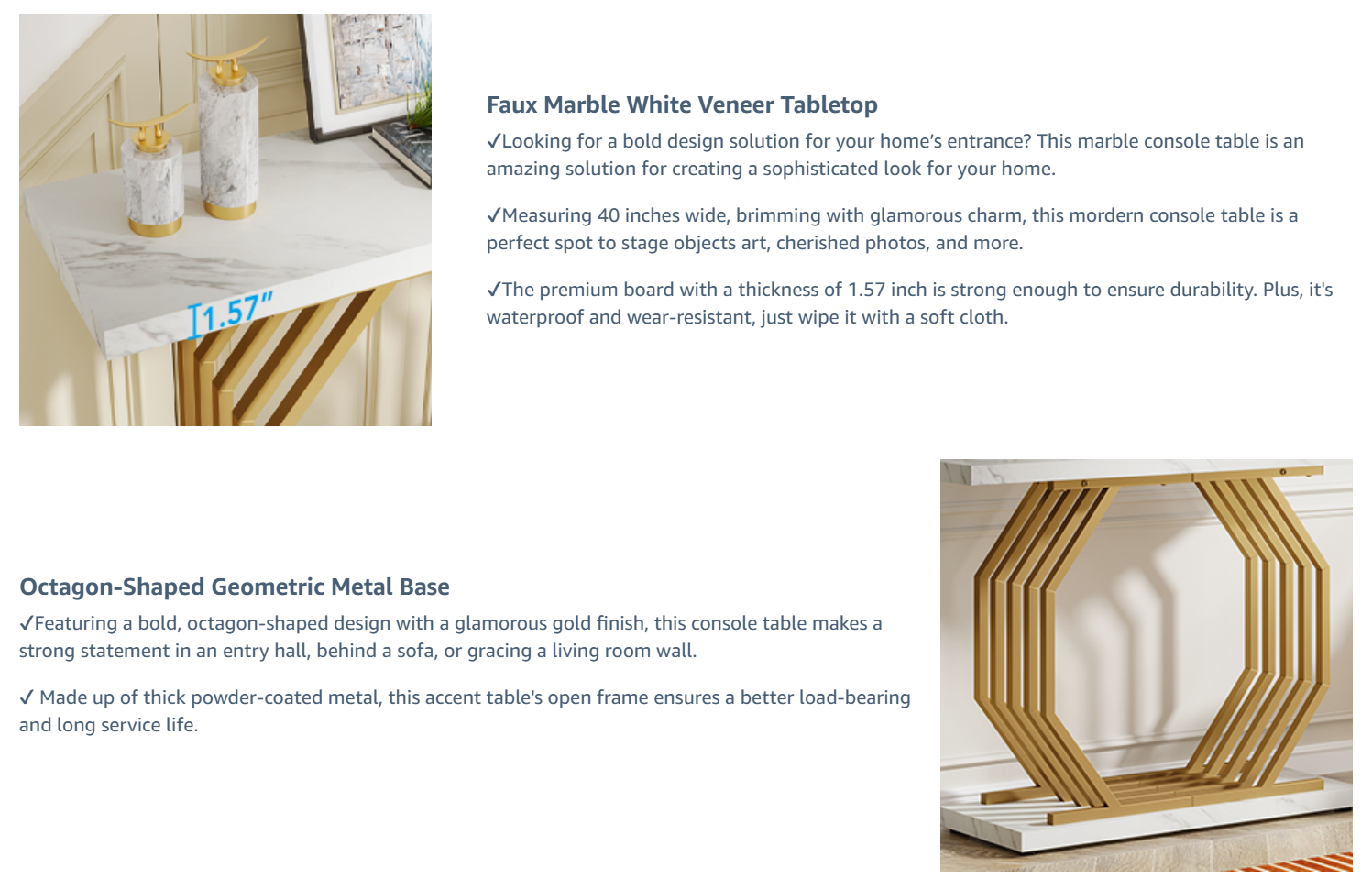 40-Inch Gold Console Table